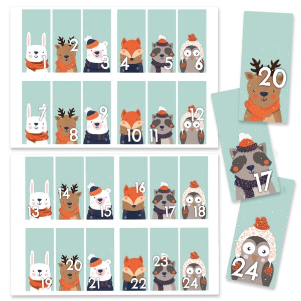 24 Adventskalender Zahlenaufkleber – Waldtiere Nr61