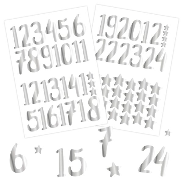 24 Adventskalender Zahlenaufkleber – silber Nr69