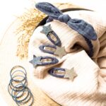 Musselin Haar-Accessoires Set – Dunkelblau – Bild 6