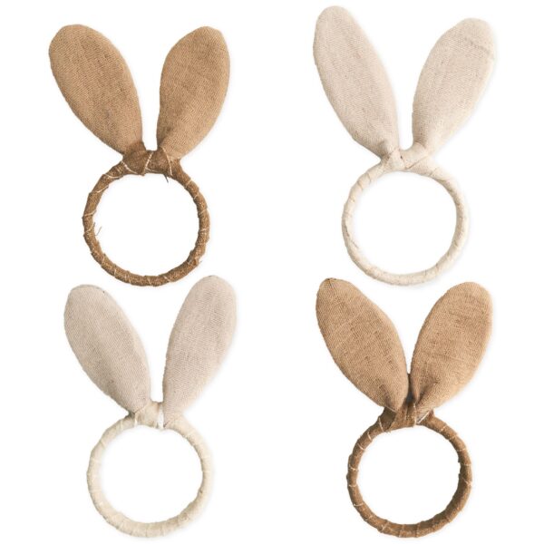 4 Serviettenringe Ostern Musselin Natur Hasenohren Set 03