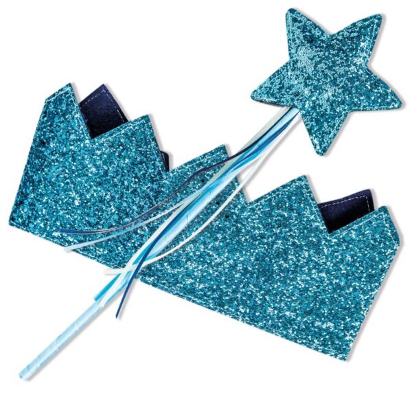 Glitzerkrone und Zauberstab - Türkis - Set 2