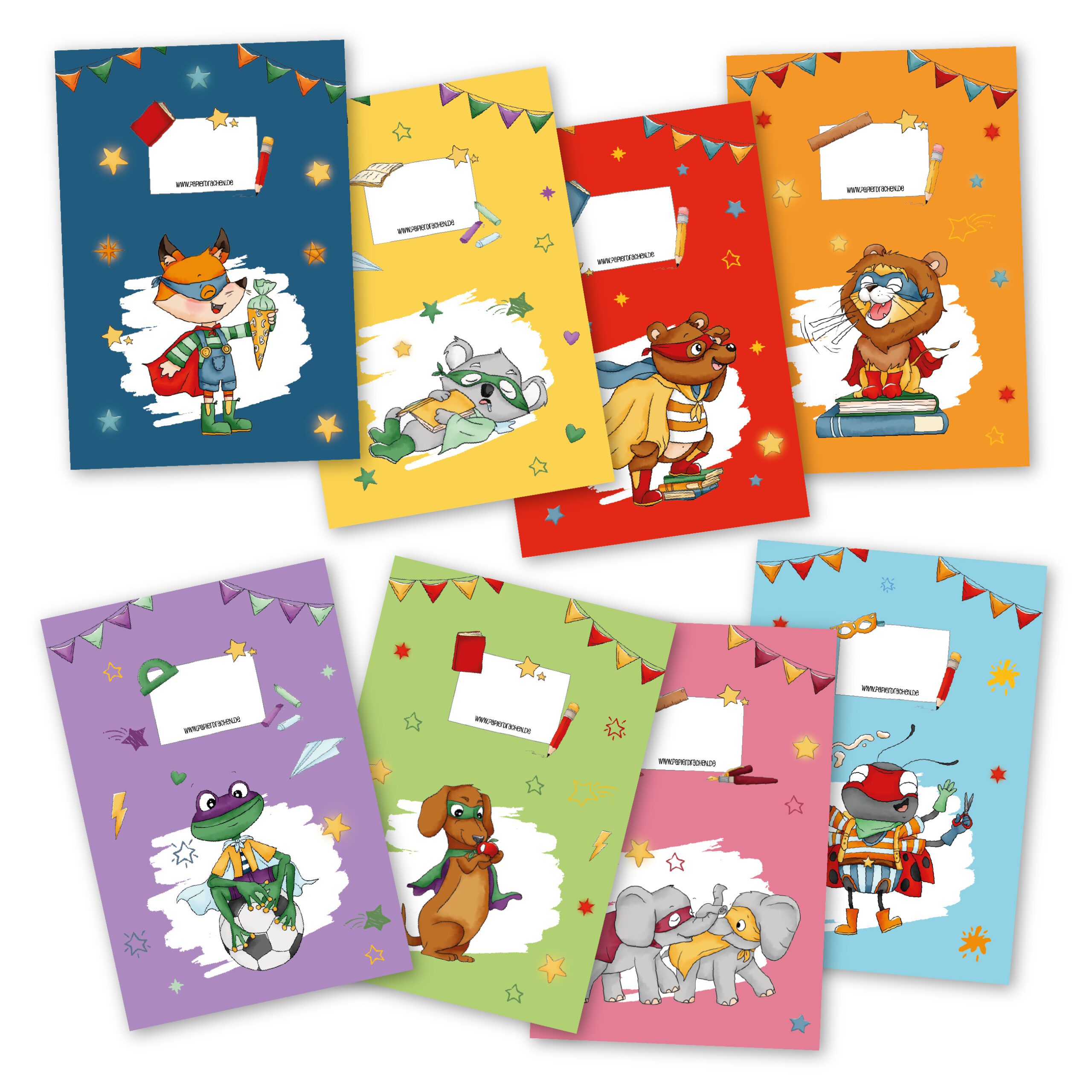 8 Papierheftumschläge DIN A4 – Superhelden Tiere