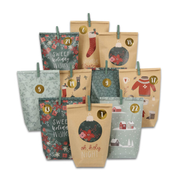 Adventskalender mit bedruckten Tüten - grün