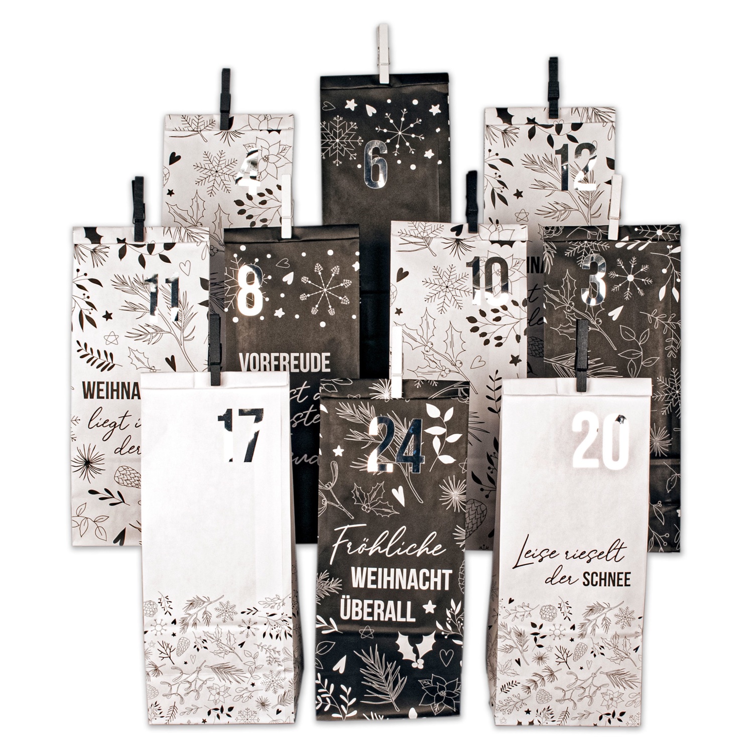 Adventskalender mit bedruckten Tüten – Holy Night black & white 2