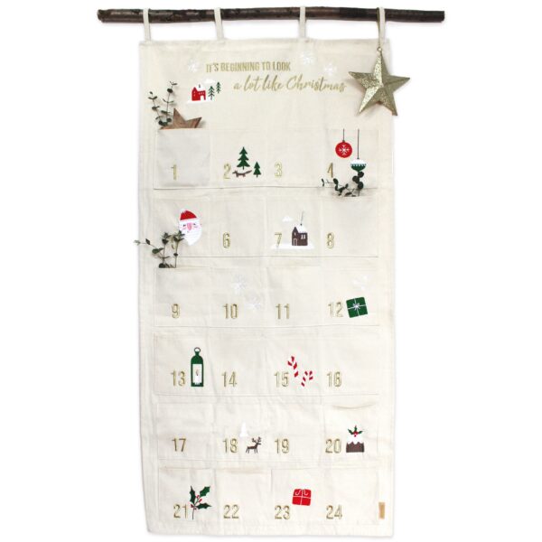 Adventskalender Wandteppich beige & gold Set Nr 34
