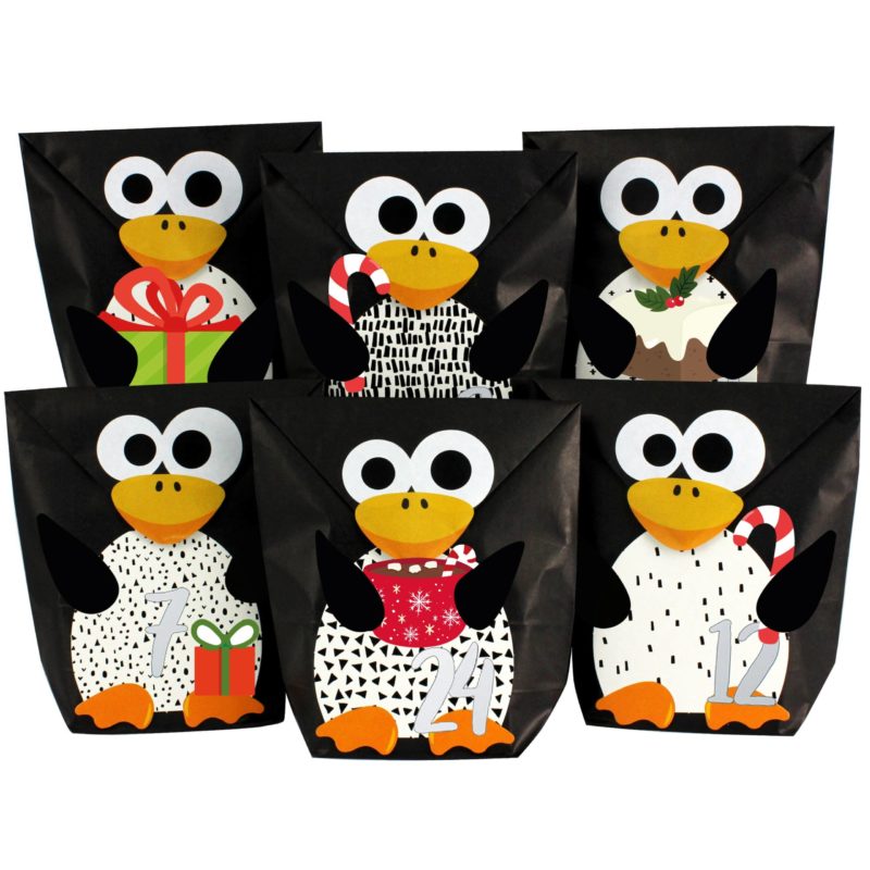 Adventskalender gestanzt - Pinguin - schwarz weiß