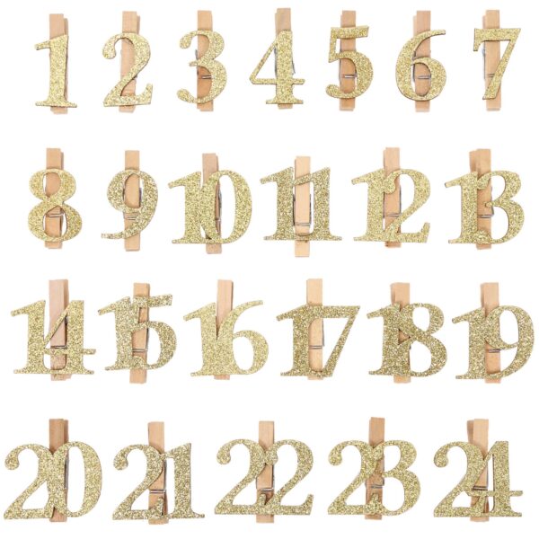 Adventskalender Glitzer Holzzahlen mit Klammern - natur