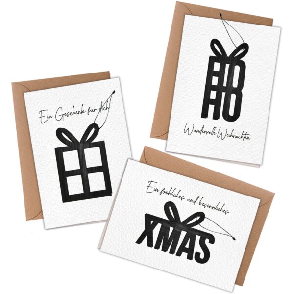 3 Klappkarten mit Holzanhängern - Weihnachten Set 01