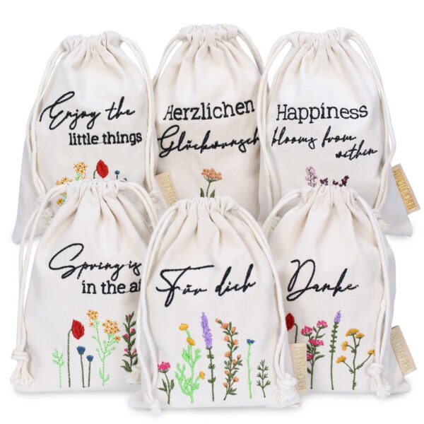 Ostern Leinensäckchen - 6er - Blümchen - Set 1