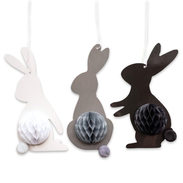 3 Osterhasen mit Seidenpapier  weiß schwarz grau - Set 04