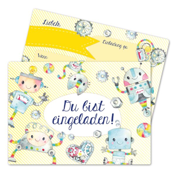 12 Einladungskarten zum Geburtstag - Roboter