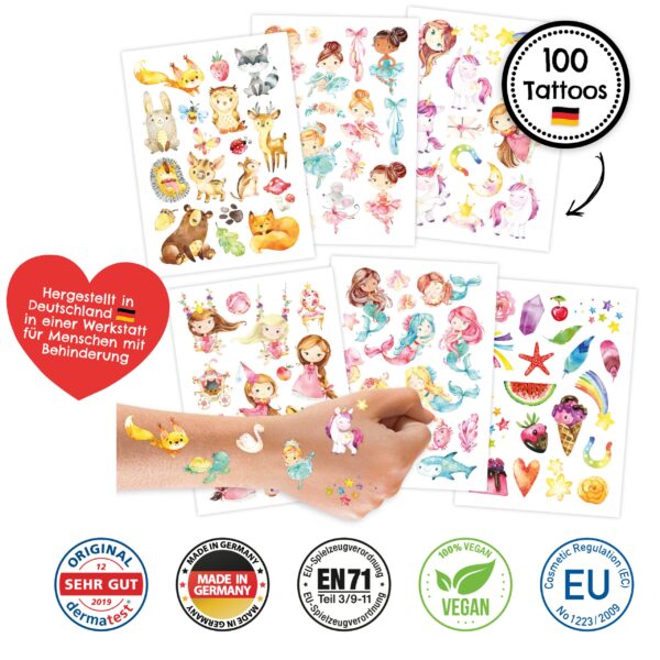 Kindertattoos– Einhorn, Meerjungfrau, Prinzessin
