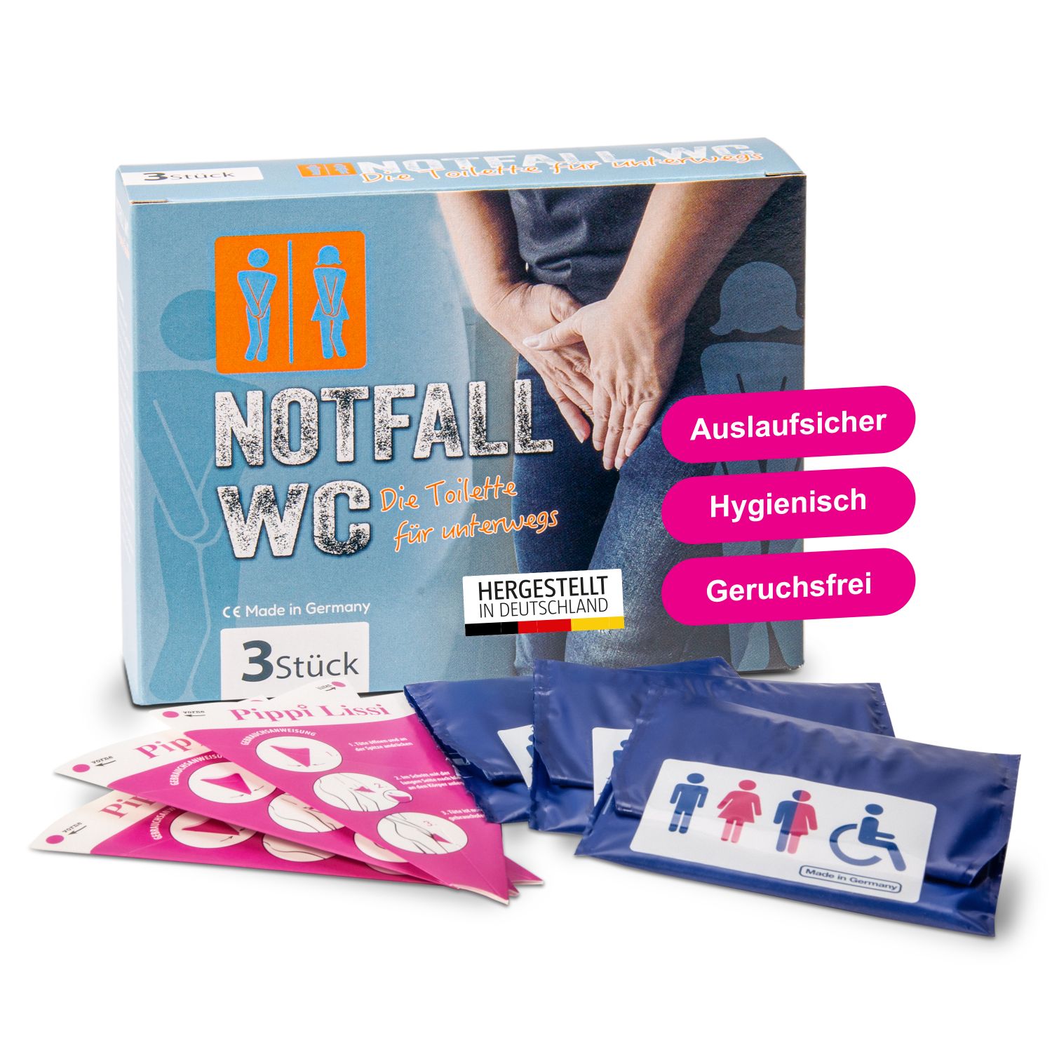 Notfall Einweg-Toilette für Frauen und Männer 3er-Pack
