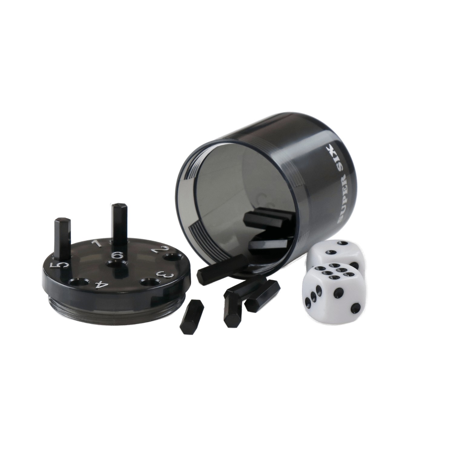 SUPER SIX "Travel" aus ABS - Schwarz, 5cm+ Ø 5cm, Reisespiel